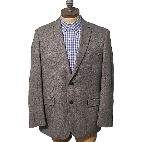 ADOLFO Lambswool TWEED Sport Coat Mens 44R Gray Herringbone Fleck Blazer Jacket - Picture 3 of 16